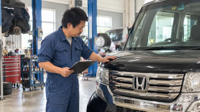 整備士が車両を点検している
