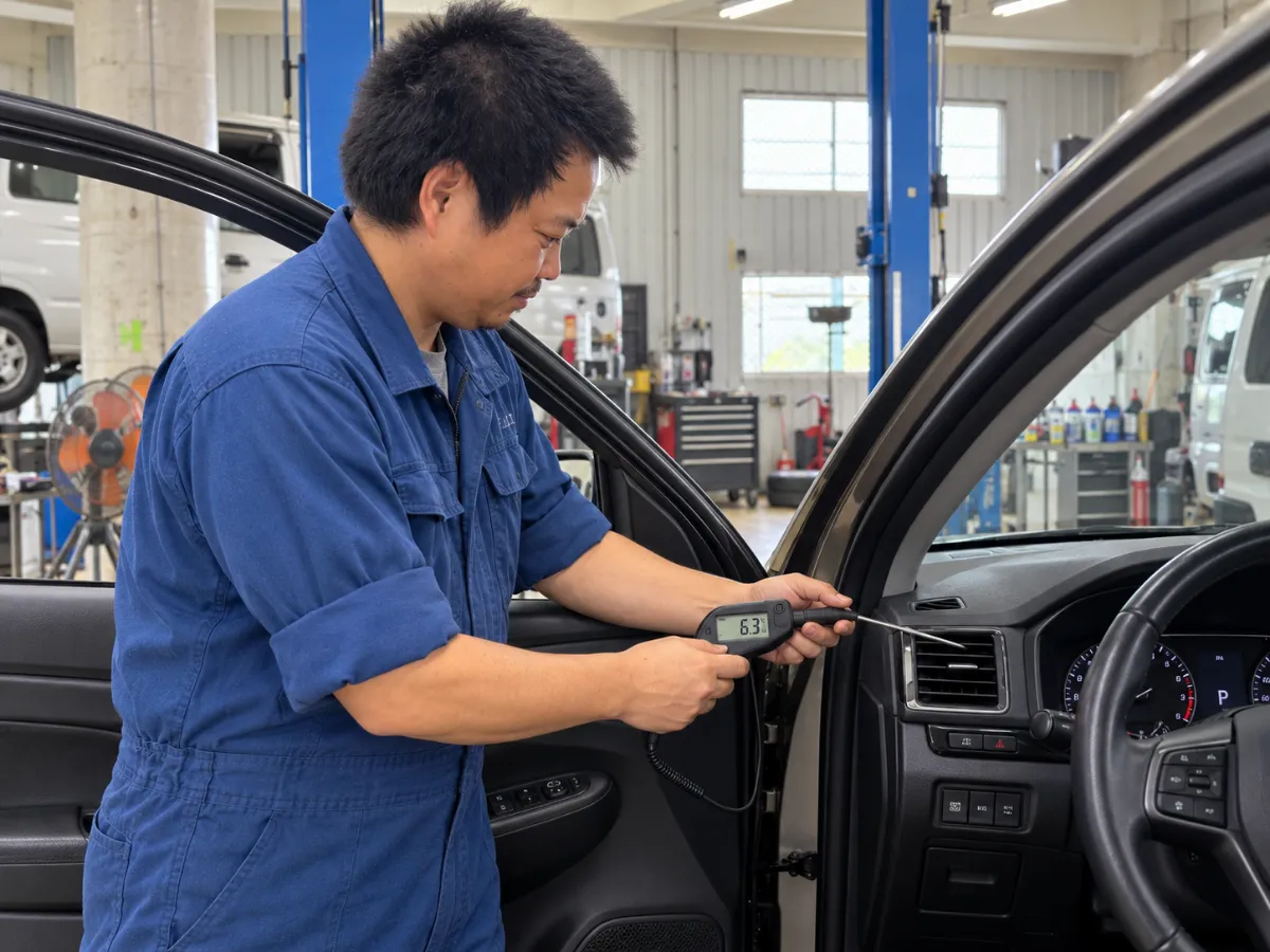 カーエアコンの状態を確認する様子