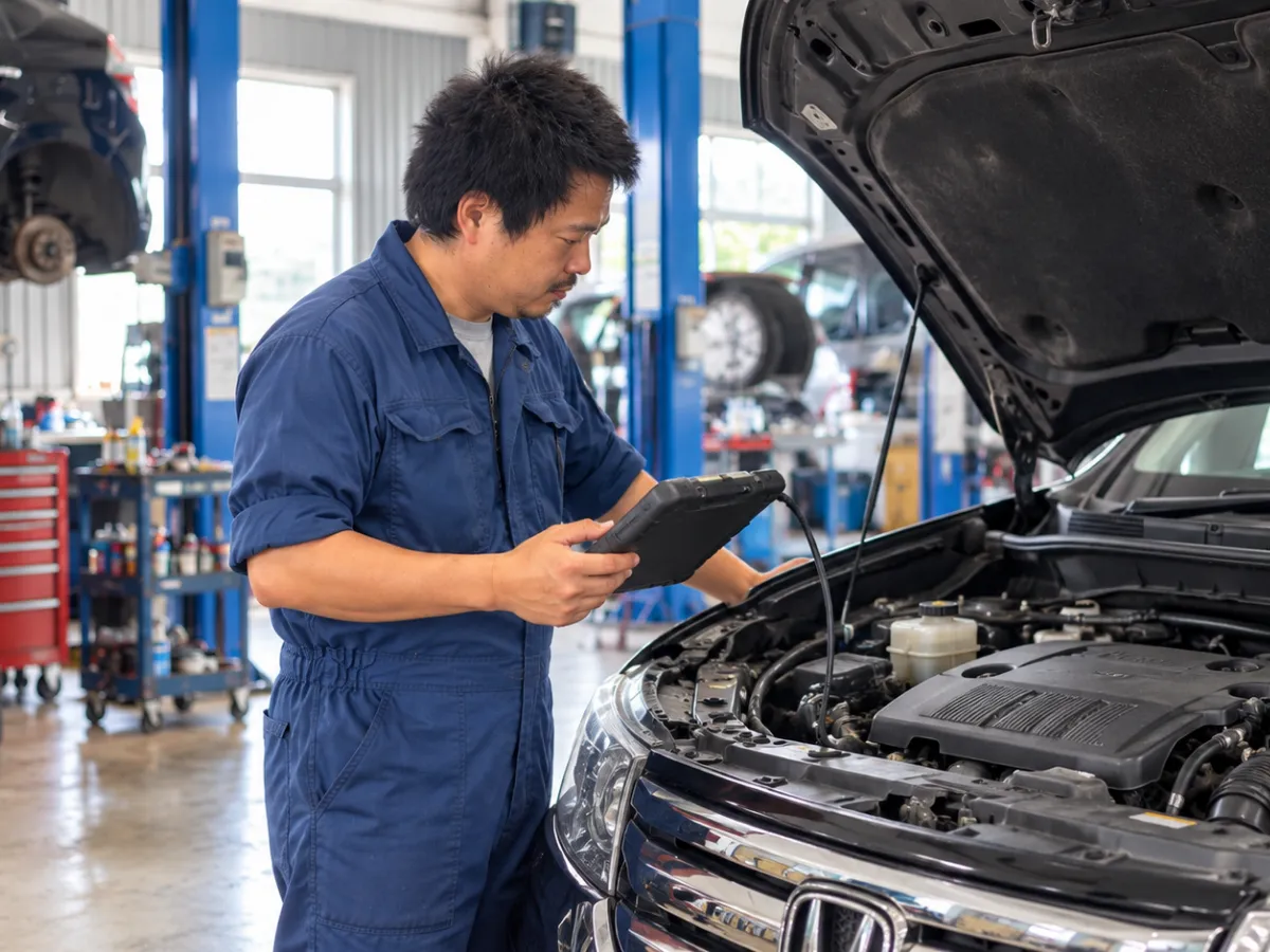 車の故障診断を行う様子